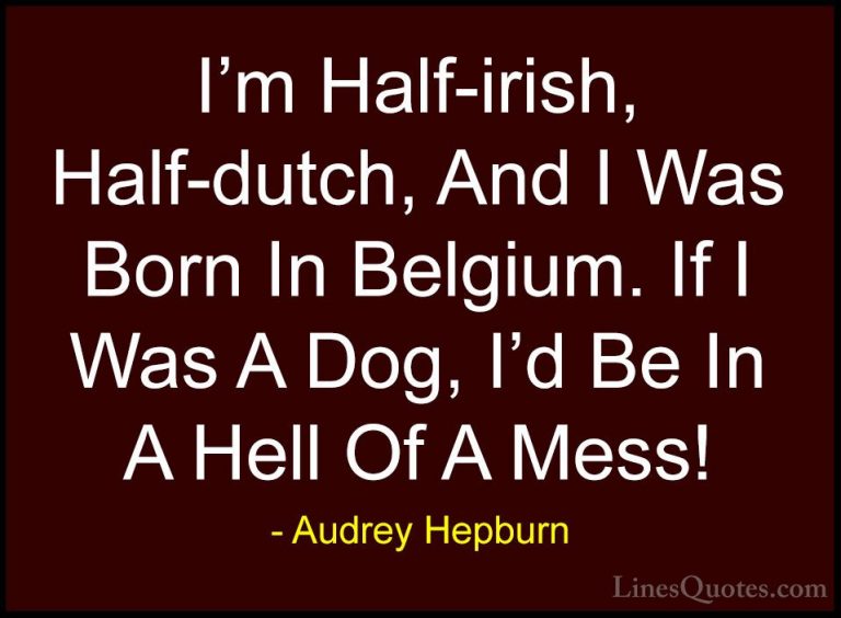 Audrey Hepburn Quotes (38) - I'm Half-irish, Half-dutch, And I Wa... - QuotesI'm Half-irish, Half-dutch, And I Was Born In Belgium. If I Was A Dog, I'd Be In A Hell Of A Mess!