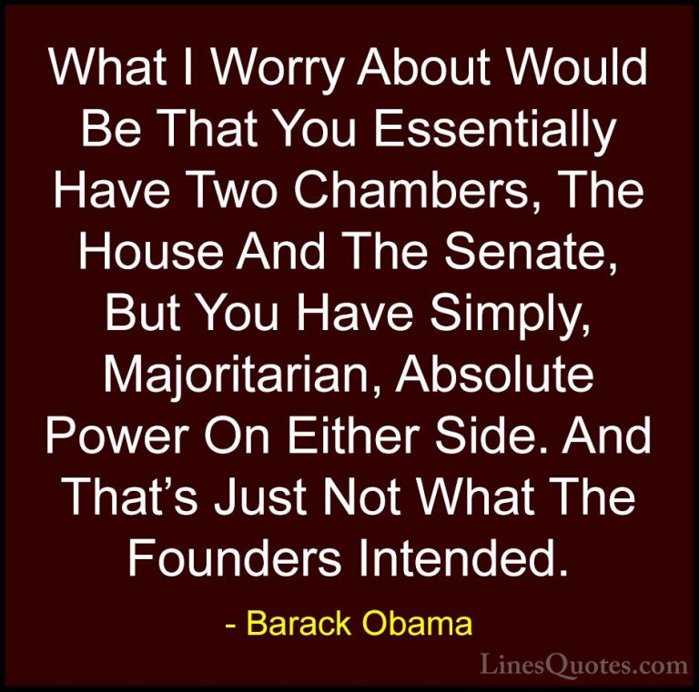 Barack Obama Quotes (53) - What I Worry About Would Be That You E... - QuotesWhat I Worry About Would Be That You Essentially Have Two Chambers, The House And The Senate, But You Have Simply, Majoritarian, Absolute Power On Either Side. And That's Just Not What The Founders Intended.