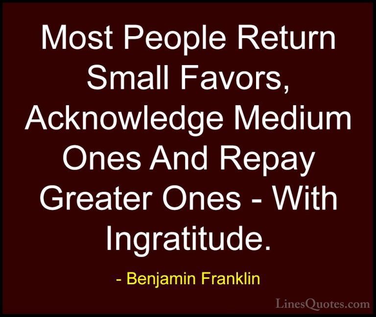 Benjamin Franklin Quotes (161) - Most People Return Small Favors,... - QuotesMost People Return Small Favors, Acknowledge Medium Ones And Repay Greater Ones - With Ingratitude.
