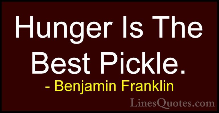 Benjamin Franklin Quotes (60) - Hunger Is The Best Pickle.... - QuotesHunger Is The Best Pickle.