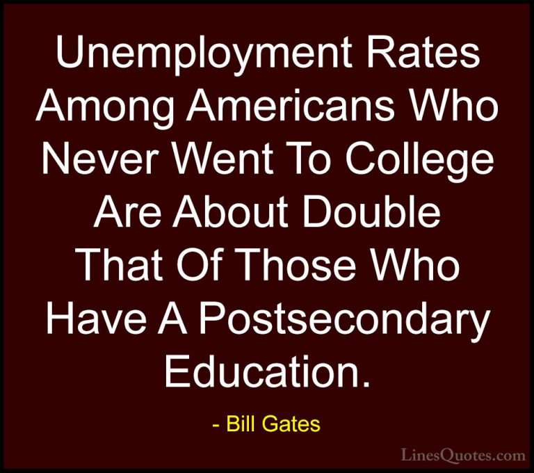 Bill Gates Quotes (283) - Unemployment Rates Among Americans Who ... - QuotesUnemployment Rates Among Americans Who Never Went To College Are About Double That Of Those Who Have A Postsecondary Education.