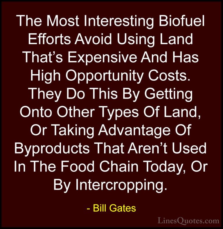 Bill Gates Quotes (316) - The Most Interesting Biofuel Efforts Av... - QuotesThe Most Interesting Biofuel Efforts Avoid Using Land That's Expensive And Has High Opportunity Costs. They Do This By Getting Onto Other Types Of Land, Or Taking Advantage Of Byproducts That Aren't Used In The Food Chain Today, Or By Intercropping.