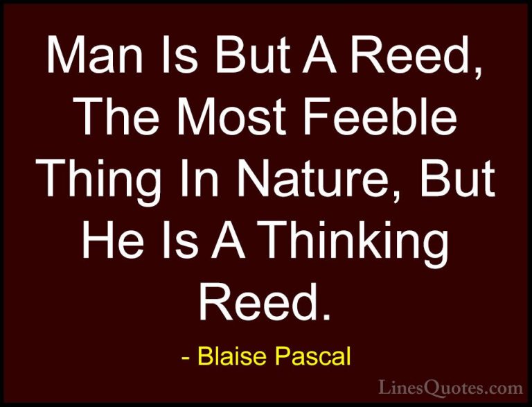 Blaise Pascal Quotes (85) - Man Is But A Reed, The Most Feeble Th... - QuotesMan Is But A Reed, The Most Feeble Thing In Nature, But He Is A Thinking Reed.