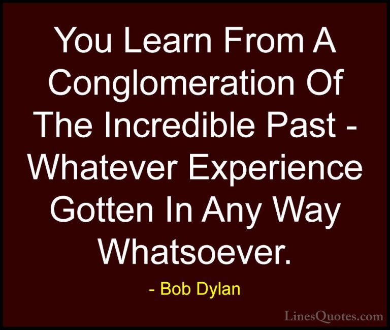 Bob Dylan Quotes (62) - You Learn From A Conglomeration Of The In... - QuotesYou Learn From A Conglomeration Of The Incredible Past - Whatever Experience Gotten In Any Way Whatsoever.