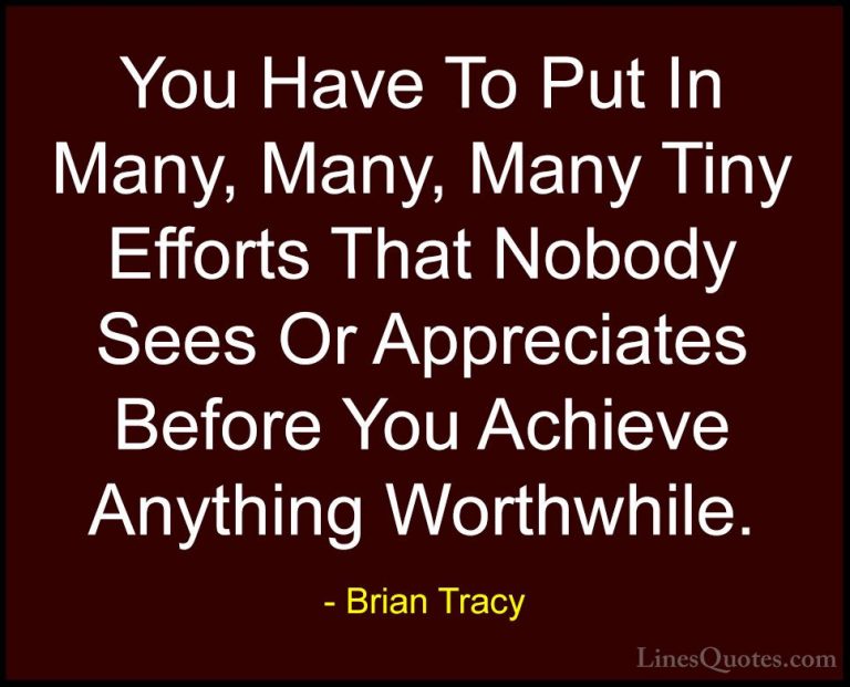 Brian Tracy Quotes (25) - You Have To Put In Many, Many, Many Tin... - QuotesYou Have To Put In Many, Many, Many Tiny Efforts That Nobody Sees Or Appreciates Before You Achieve Anything Worthwhile.