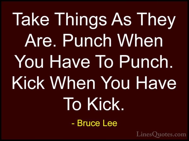 Bruce Lee Quotes (14) - Take Things As They Are. Punch When You H... - QuotesTake Things As They Are. Punch When You Have To Punch. Kick When You Have To Kick.