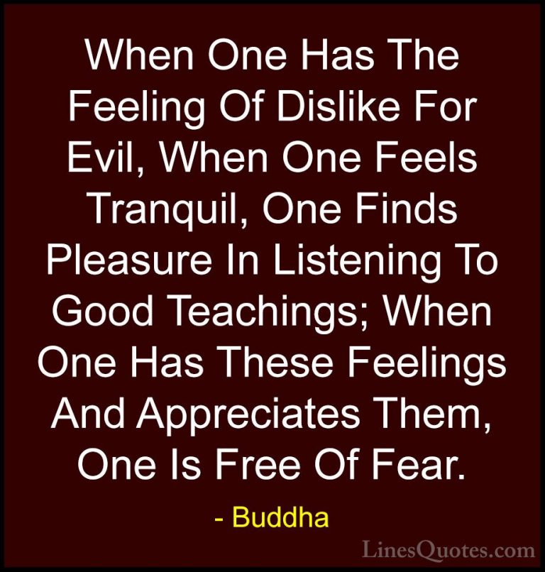 Buddha Quotes (57) - When One Has The Feeling Of Dislike For Evil... - QuotesWhen One Has The Feeling Of Dislike For Evil, When One Feels Tranquil, One Finds Pleasure In Listening To Good Teachings; When One Has These Feelings And Appreciates Them, One Is Free Of Fear.