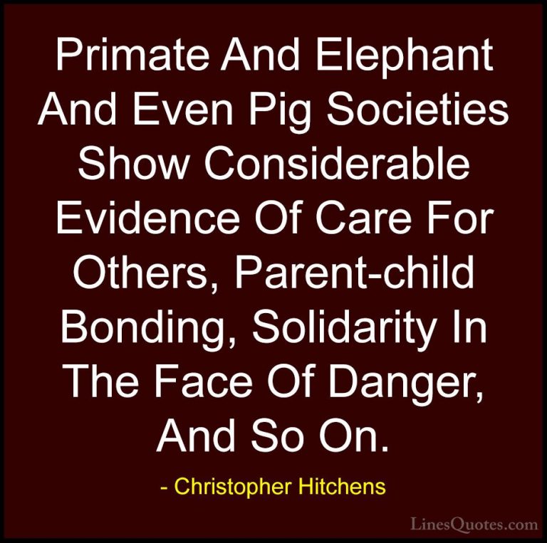 Christopher Hitchens Quotes (39) - Primate And Elephant And Even ... - QuotesPrimate And Elephant And Even Pig Societies Show Considerable Evidence Of Care For Others, Parent-child Bonding, Solidarity In The Face Of Danger, And So On.