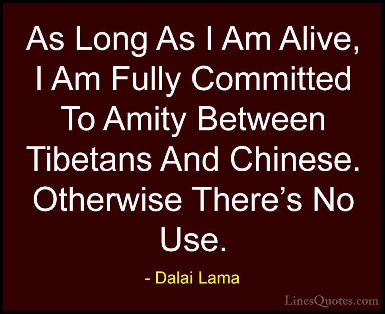 Dalai Lama Quotes (90) - As Long As I Am Alive, I Am Fully Commit... - QuotesAs Long As I Am Alive, I Am Fully Committed To Amity Between Tibetans And Chinese. Otherwise There's No Use.