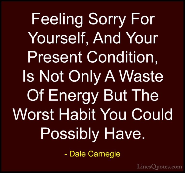 Dale Carnegie Quotes (24) - Feeling Sorry For Yourself, And Your ... - QuotesFeeling Sorry For Yourself, And Your Present Condition, Is Not Only A Waste Of Energy But The Worst Habit You Could Possibly Have.