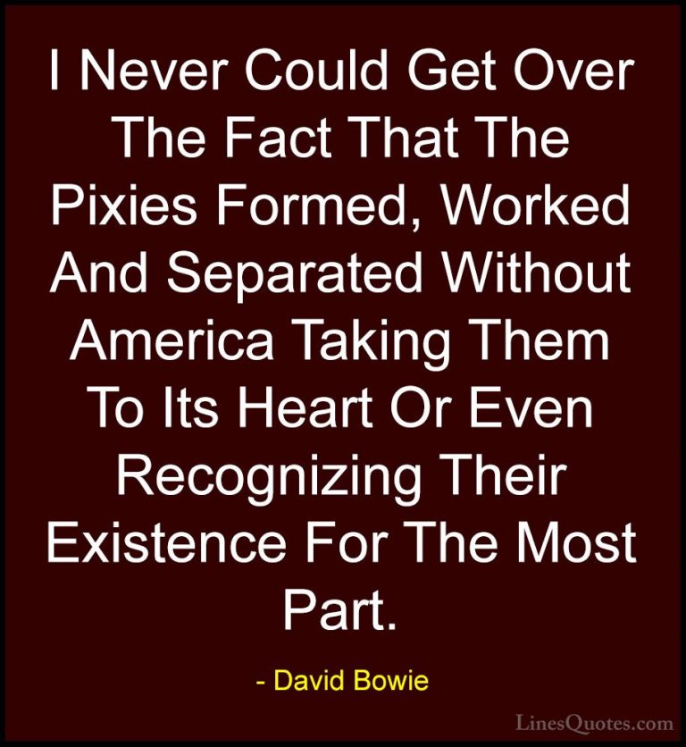 David Bowie Quotes (68) - I Never Could Get Over The Fact That Th... - QuotesI Never Could Get Over The Fact That The Pixies Formed, Worked And Separated Without America Taking Them To Its Heart Or Even Recognizing Their Existence For The Most Part.