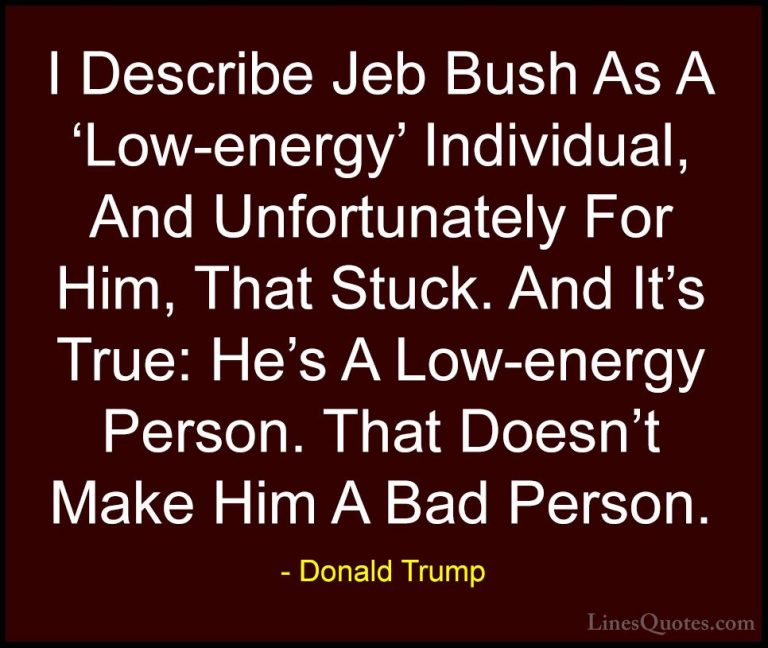 Donald Trump Quotes (234) - I Describe Jeb Bush As A 'Low-energy'... - QuotesI Describe Jeb Bush As A 'Low-energy' Individual, And Unfortunately For Him, That Stuck. And It's True: He's A Low-energy Person. That Doesn't Make Him A Bad Person.