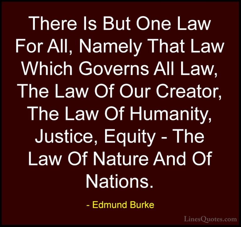 Edmund Burke Quotes (40) - There Is But One Law For All, Namely T... - QuotesThere Is But One Law For All, Namely That Law Which Governs All Law, The Law Of Our Creator, The Law Of Humanity, Justice, Equity - The Law Of Nature And Of Nations.