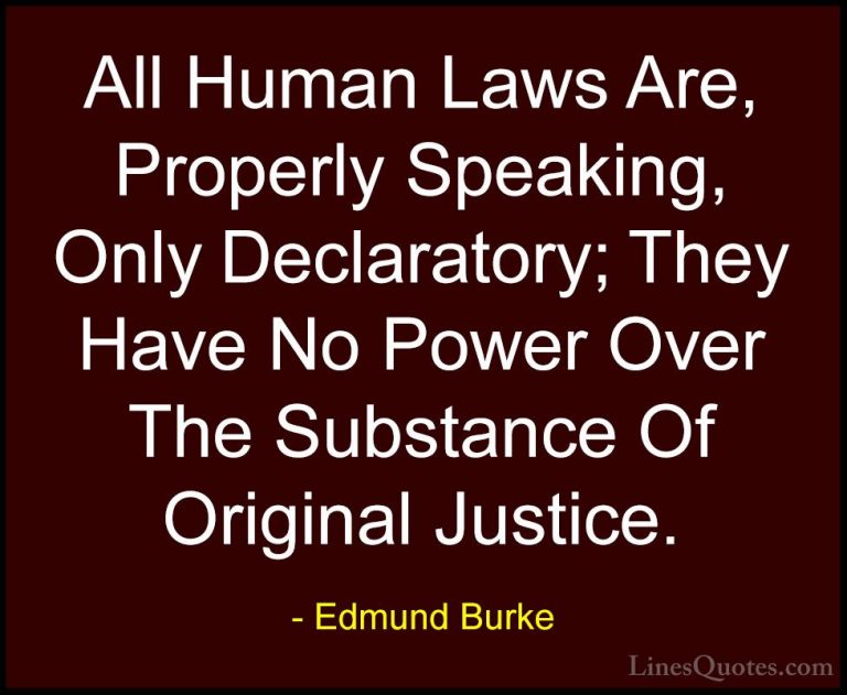 Edmund Burke Quotes (82) - All Human Laws Are, Properly Speaking,... - QuotesAll Human Laws Are, Properly Speaking, Only Declaratory; They Have No Power Over The Substance Of Original Justice.