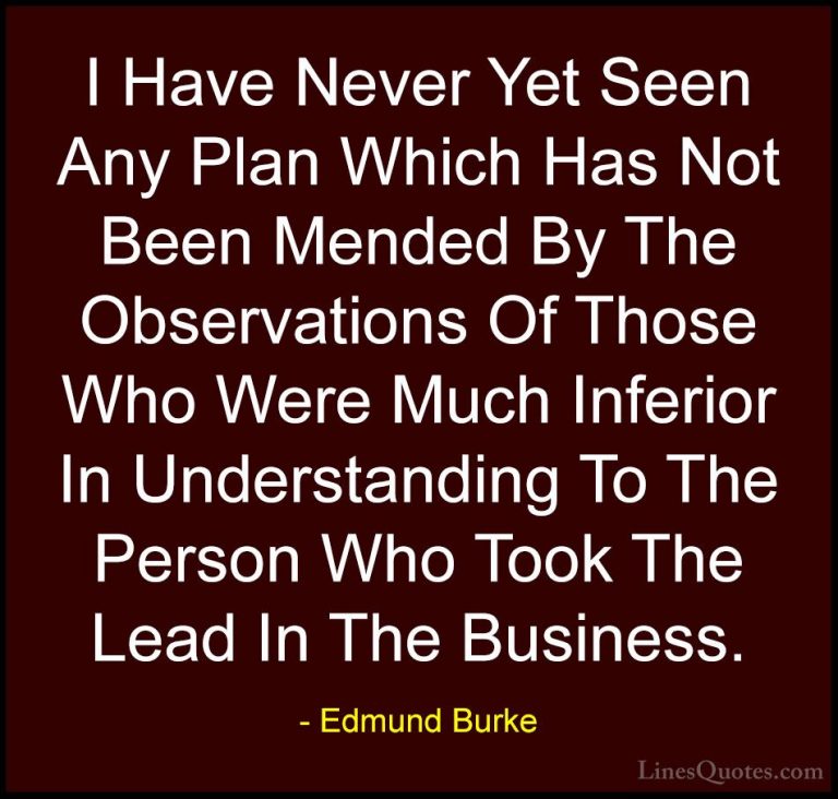 Edmund Burke Quotes (87) - I Have Never Yet Seen Any Plan Which H... - QuotesI Have Never Yet Seen Any Plan Which Has Not Been Mended By The Observations Of Those Who Were Much Inferior In Understanding To The Person Who Took The Lead In The Business.