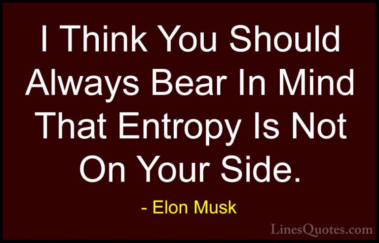 Elon Musk Quotes (110) - I Think You Should Always Bear In Mind T... - QuotesI Think You Should Always Bear In Mind That Entropy Is Not On Your Side.
