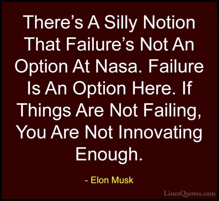 Elon Musk Quotes (121) - There's A Silly Notion That Failure's No... - QuotesThere's A Silly Notion That Failure's Not An Option At Nasa. Failure Is An Option Here. If Things Are Not Failing, You Are Not Innovating Enough.