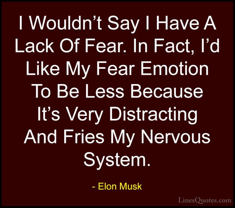 Elon Musk Quotes (133) - I Wouldn't Say I Have A Lack Of Fear. In... - QuotesI Wouldn't Say I Have A Lack Of Fear. In Fact, I'd Like My Fear Emotion To Be Less Because It's Very Distracting And Fries My Nervous System.