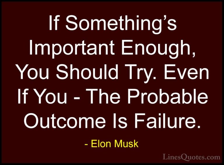 Elon Musk Quotes (58) - If Something's Important Enough, You Shou... - QuotesIf Something's Important Enough, You Should Try. Even If You - The Probable Outcome Is Failure.
