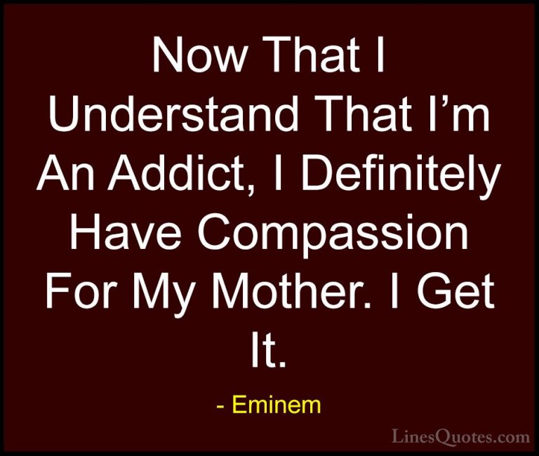 Eminem Quotes (101) - Now That I Understand That I'm An Addict, I... - QuotesNow That I Understand That I'm An Addict, I Definitely Have Compassion For My Mother. I Get It.