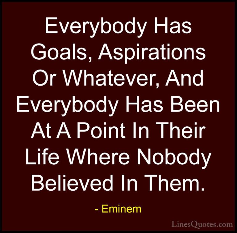 Eminem Quotes (4) - Everybody Has Goals, Aspirations Or Whatever,... - QuotesEverybody Has Goals, Aspirations Or Whatever, And Everybody Has Been At A Point In Their Life Where Nobody Believed In Them.