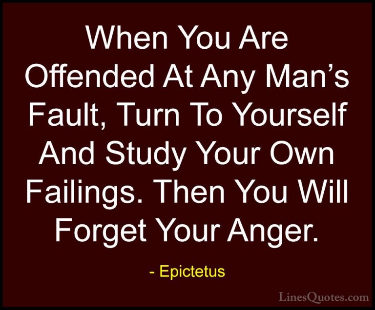 Epictetus Quotes (59) - When You Are Offended At Any Man's Fault,... - QuotesWhen You Are Offended At Any Man's Fault, Turn To Yourself And Study Your Own Failings. Then You Will Forget Your Anger.