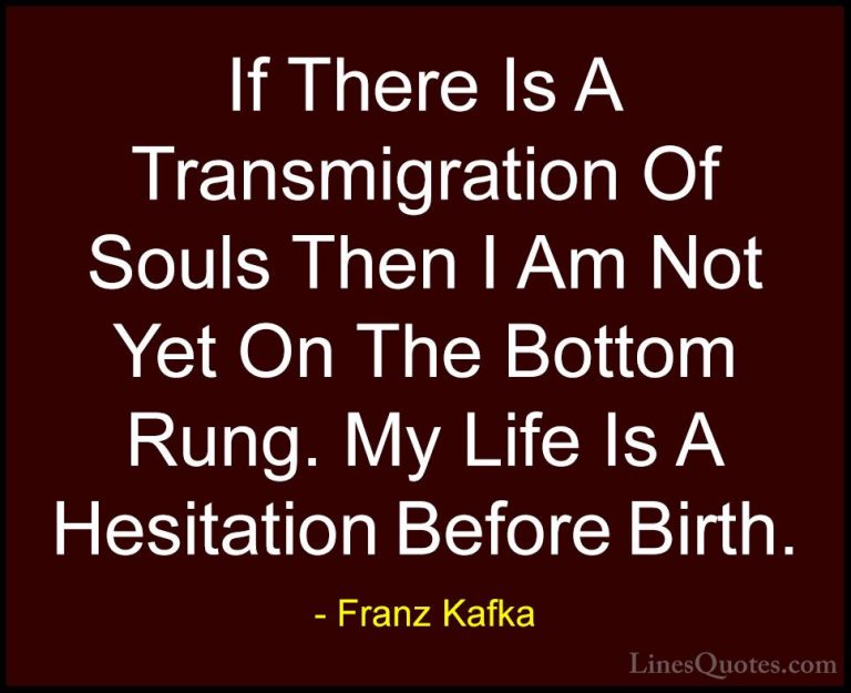 Franz Kafka Quotes (30) - If There Is A Transmigration Of Souls T... - QuotesIf There Is A Transmigration Of Souls Then I Am Not Yet On The Bottom Rung. My Life Is A Hesitation Before Birth.
