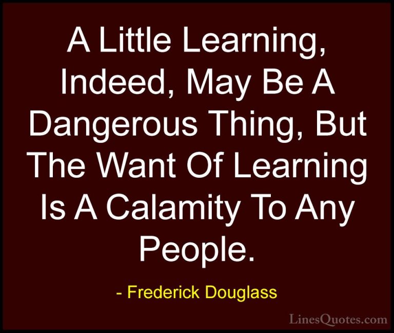 Frederick Douglass Quotes (21) - A Little Learning, Indeed, May B... - QuotesA Little Learning, Indeed, May Be A Dangerous Thing, But The Want Of Learning Is A Calamity To Any People.