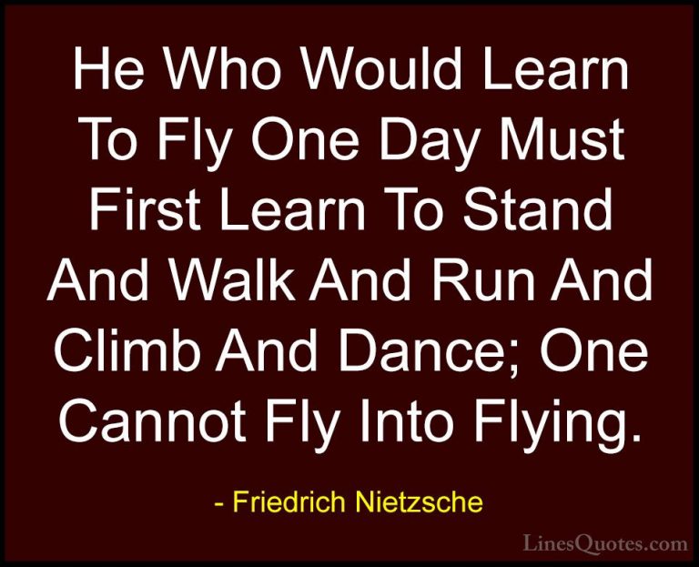 Friedrich Nietzsche Quotes (28) - He Who Would Learn To Fly One D... - QuotesHe Who Would Learn To Fly One Day Must First Learn To Stand And Walk And Run And Climb And Dance; One Cannot Fly Into Flying.