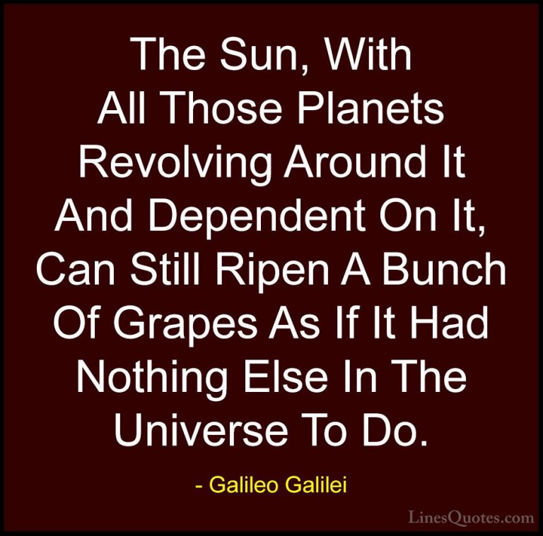 Galileo Galilei Quotes (11) - The Sun, With All Those Planets Rev... - QuotesThe Sun, With All Those Planets Revolving Around It And Dependent On It, Can Still Ripen A Bunch Of Grapes As If It Had Nothing Else In The Universe To Do.
