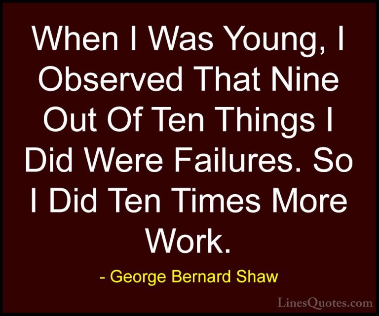 George Bernard Shaw Quotes (95) - When I Was Young, I Observed Th... - QuotesWhen I Was Young, I Observed That Nine Out Of Ten Things I Did Were Failures. So I Did Ten Times More Work.