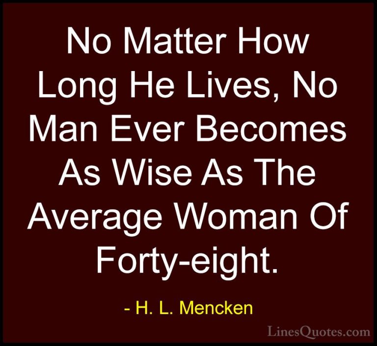 H. L. Mencken Quotes (119) - No Matter How Long He Lives, No Man ... - QuotesNo Matter How Long He Lives, No Man Ever Becomes As Wise As The Average Woman Of Forty-eight.