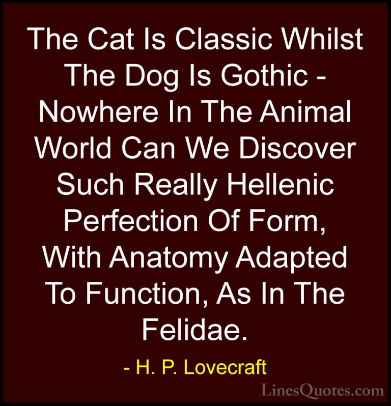 H. P. Lovecraft Quotes (50) - The Cat Is Classic Whilst The Dog I... - QuotesThe Cat Is Classic Whilst The Dog Is Gothic - Nowhere In The Animal World Can We Discover Such Really Hellenic Perfection Of Form, With Anatomy Adapted To Function, As In The Felidae.