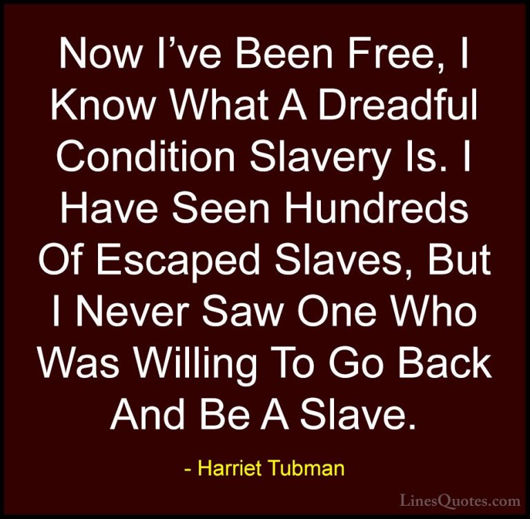 Harriet Tubman Quotes (24) - Now I've Been Free, I Know What A Dr... - QuotesNow I've Been Free, I Know What A Dreadful Condition Slavery Is. I Have Seen Hundreds Of Escaped Slaves, But I Never Saw One Who Was Willing To Go Back And Be A Slave.