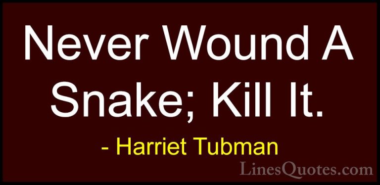 Harriet Tubman Quotes (8) - Never Wound A Snake; Kill It.... - QuotesNever Wound A Snake; Kill It.