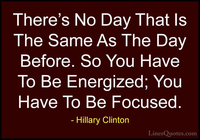 Hillary Clinton Quotes (129) - There's No Day That Is The Same As... - QuotesThere's No Day That Is The Same As The Day Before. So You Have To Be Energized; You Have To Be Focused.