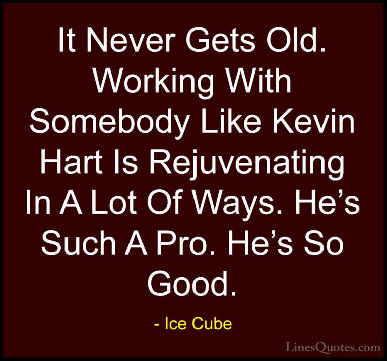 Ice Cube Quotes (86) - It Never Gets Old. Working With Somebody L... - QuotesIt Never Gets Old. Working With Somebody Like Kevin Hart Is Rejuvenating In A Lot Of Ways. He's Such A Pro. He's So Good.