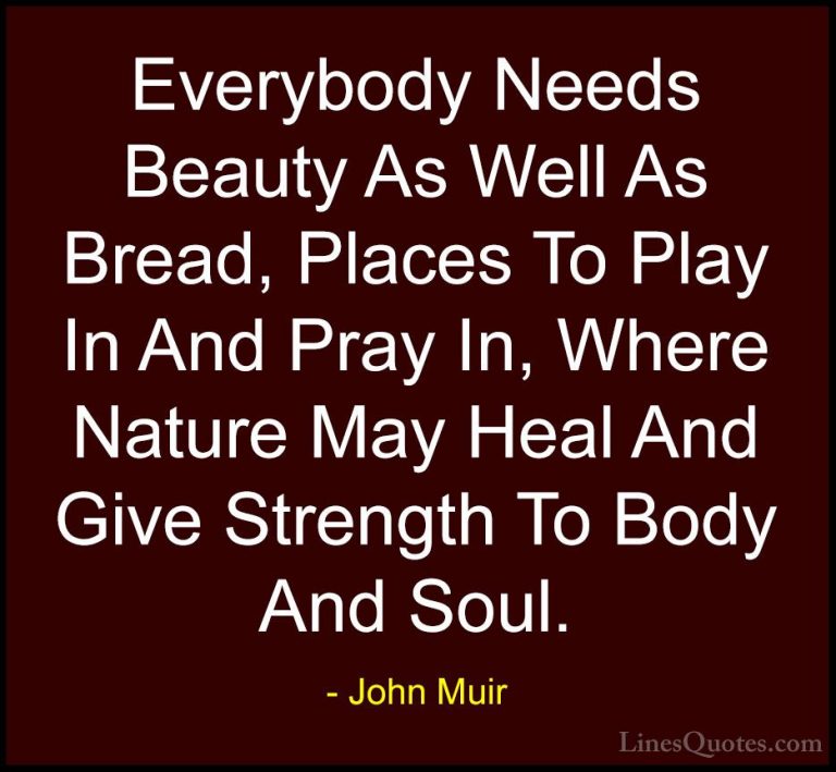 John Muir Quotes (7) - Everybody Needs Beauty As Well As Bread, P... - QuotesEverybody Needs Beauty As Well As Bread, Places To Play In And Pray In, Where Nature May Heal And Give Strength To Body And Soul.
