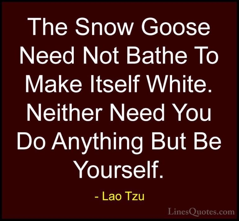 Lao Tzu Quotes (44) - The Snow Goose Need Not Bathe To Make Itsel... - QuotesThe Snow Goose Need Not Bathe To Make Itself White. Neither Need You Do Anything But Be Yourself.