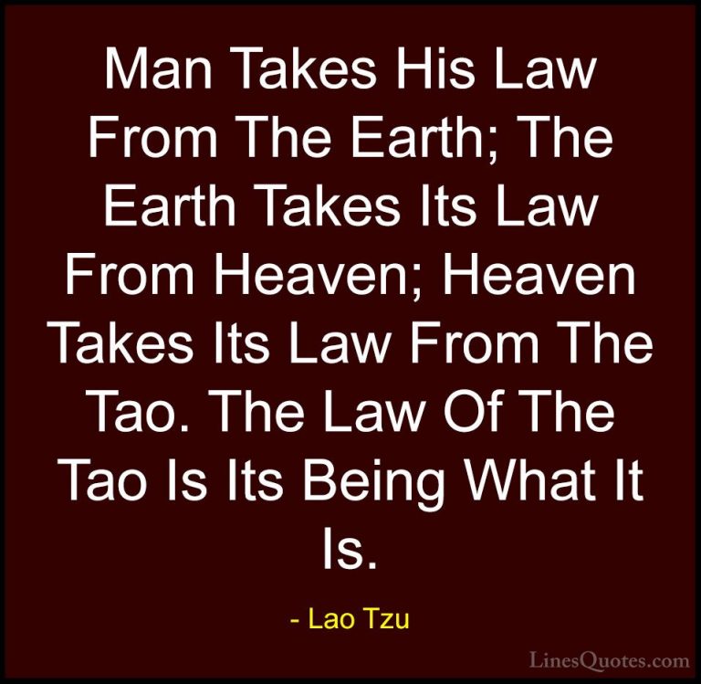 Lao Tzu Quotes (97) - Man Takes His Law From The Earth; The Earth... - QuotesMan Takes His Law From The Earth; The Earth Takes Its Law From Heaven; Heaven Takes Its Law From The Tao. The Law Of The Tao Is Its Being What It Is.