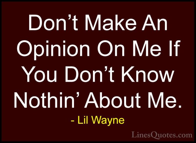 Lil Wayne Quotes (18) - Don't Make An Opinion On Me If You Don't ... - QuotesDon't Make An Opinion On Me If You Don't Know Nothin' About Me.