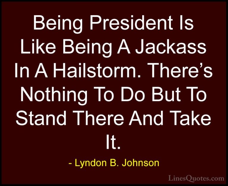 Lyndon B. Johnson Quotes (4) - Being President Is Like Being A Ja... - QuotesBeing President Is Like Being A Jackass In A Hailstorm. There's Nothing To Do But To Stand There And Take It.