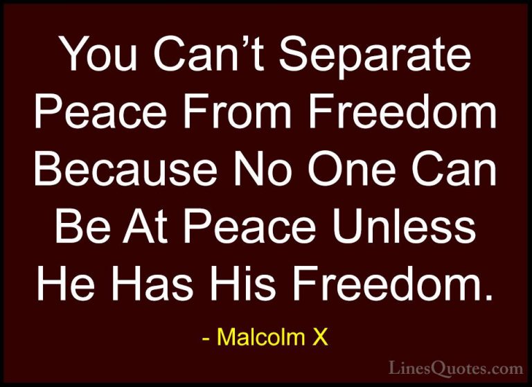 Malcolm X Quotes (25) - You Can't Separate Peace From Freedom Bec... - QuotesYou Can't Separate Peace From Freedom Because No One Can Be At Peace Unless He Has His Freedom.
