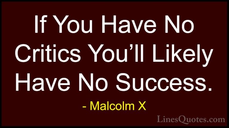 Malcolm X Quotes (26) - If You Have No Critics You'll Likely Have... - QuotesIf You Have No Critics You'll Likely Have No Success.