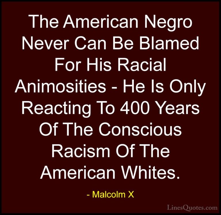 Malcolm X Quotes (39) - The American Negro Never Can Be Blamed Fo... - QuotesThe American Negro Never Can Be Blamed For His Racial Animosities - He Is Only Reacting To 400 Years Of The Conscious Racism Of The American Whites.