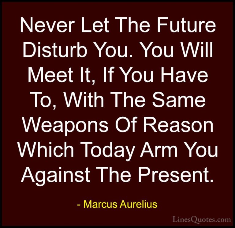 Marcus Aurelius Quotes (10) - Never Let The Future Disturb You. Y... - QuotesNever Let The Future Disturb You. You Will Meet It, If You Have To, With The Same Weapons Of Reason Which Today Arm You Against The Present.