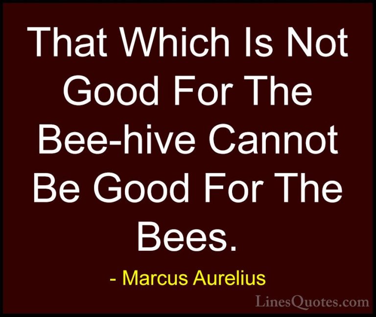 Marcus Aurelius Quotes (35) - That Which Is Not Good For The Bee-... - QuotesThat Which Is Not Good For The Bee-hive Cannot Be Good For The Bees.
