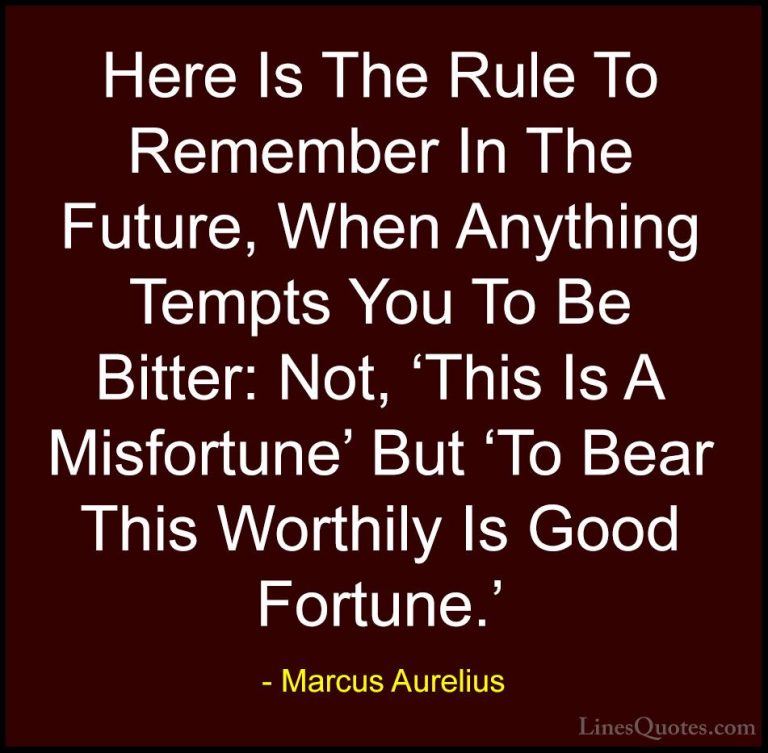 Marcus Aurelius Quotes (66) - Here Is The Rule To Remember In The... - QuotesHere Is The Rule To Remember In The Future, When Anything Tempts You To Be Bitter: Not, 'This Is A Misfortune' But 'To Bear This Worthily Is Good Fortune.'