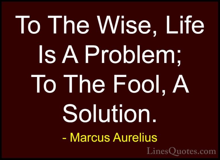 Marcus Aurelius Quotes (68) - To The Wise, Life Is A Problem; To ... - QuotesTo The Wise, Life Is A Problem; To The Fool, A Solution.