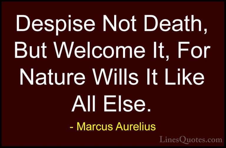 Marcus Aurelius Quotes (78) - Despise Not Death, But Welcome It, ... - QuotesDespise Not Death, But Welcome It, For Nature Wills It Like All Else.